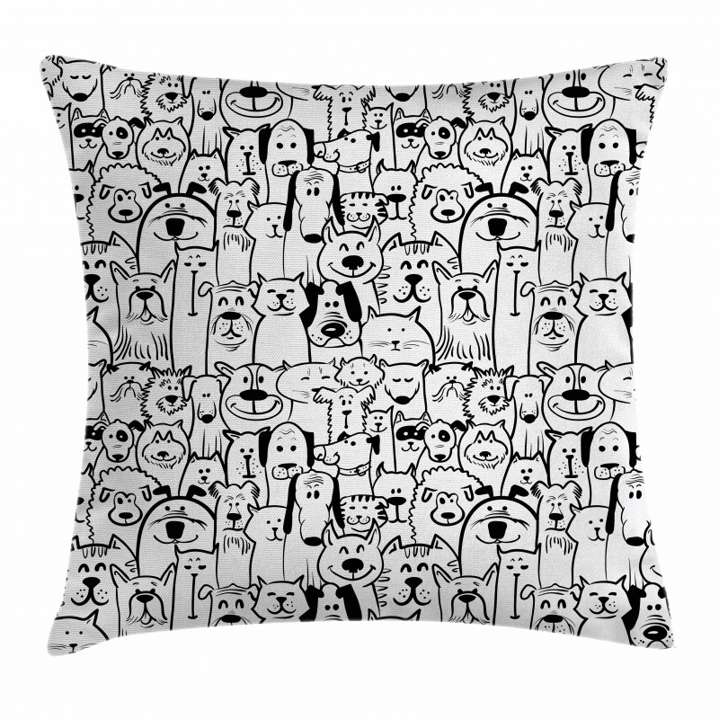 Dogs and Cat Composition Pillow Cover