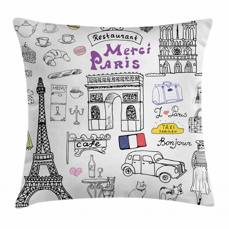 Eiffel Tower Beret Taxi Pillow Cover