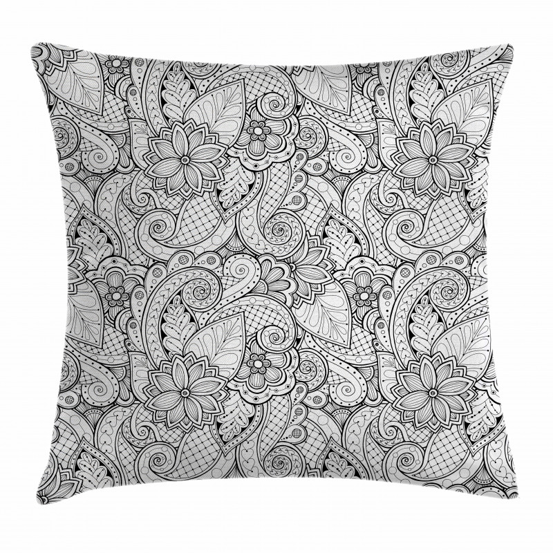 Monochrome Doodle Flora Pillow Cover