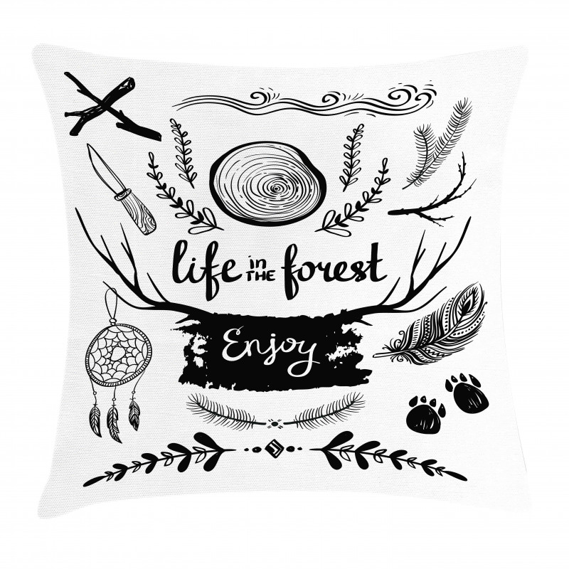 Antlers Tree Feathers Pillow Cover