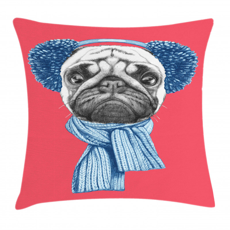 Winter Dog with Earmuffs Pillow Cover