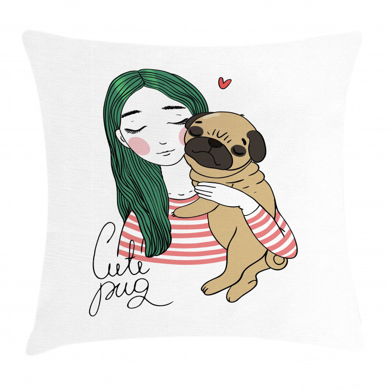 Dog with Girl Pillow Cover
