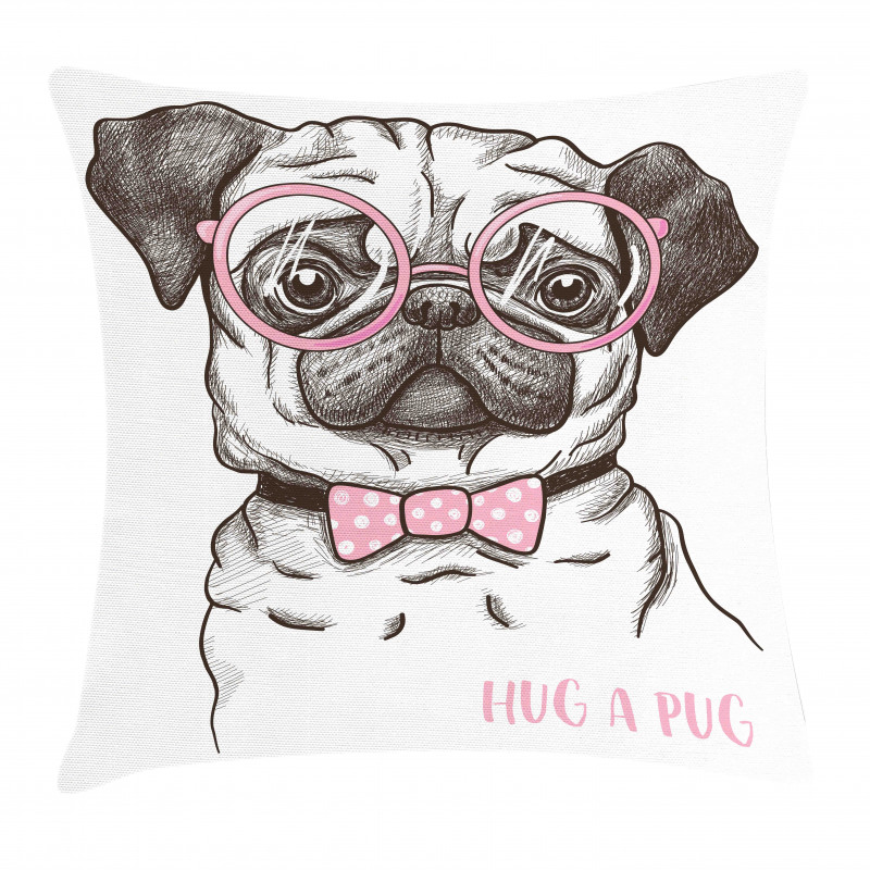 Pug with Bow Glasses Pillow Cover