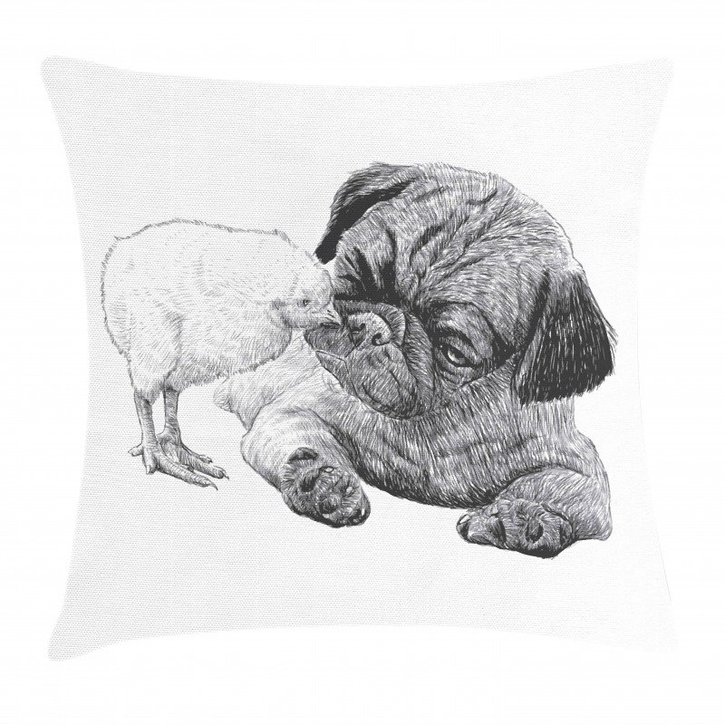 Pug Little Chick Hand Drawn Pillow Cover