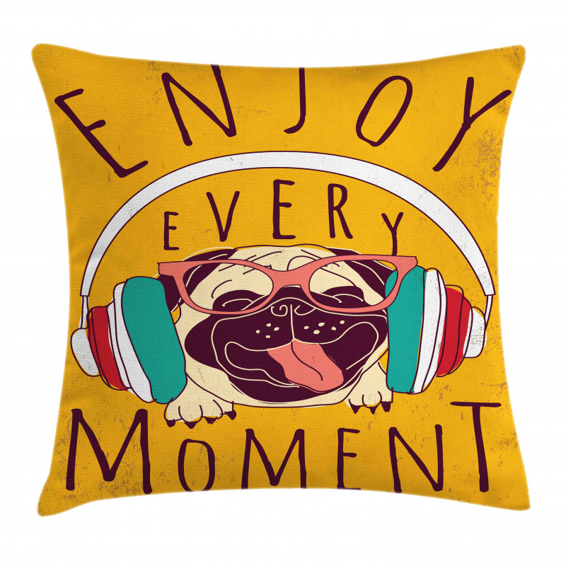 Happy Dog Listening Music Pillow Cover