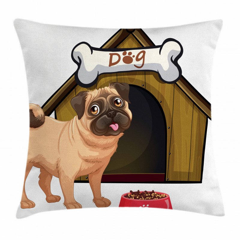 Dog House Cartoon Style Pillow Cover