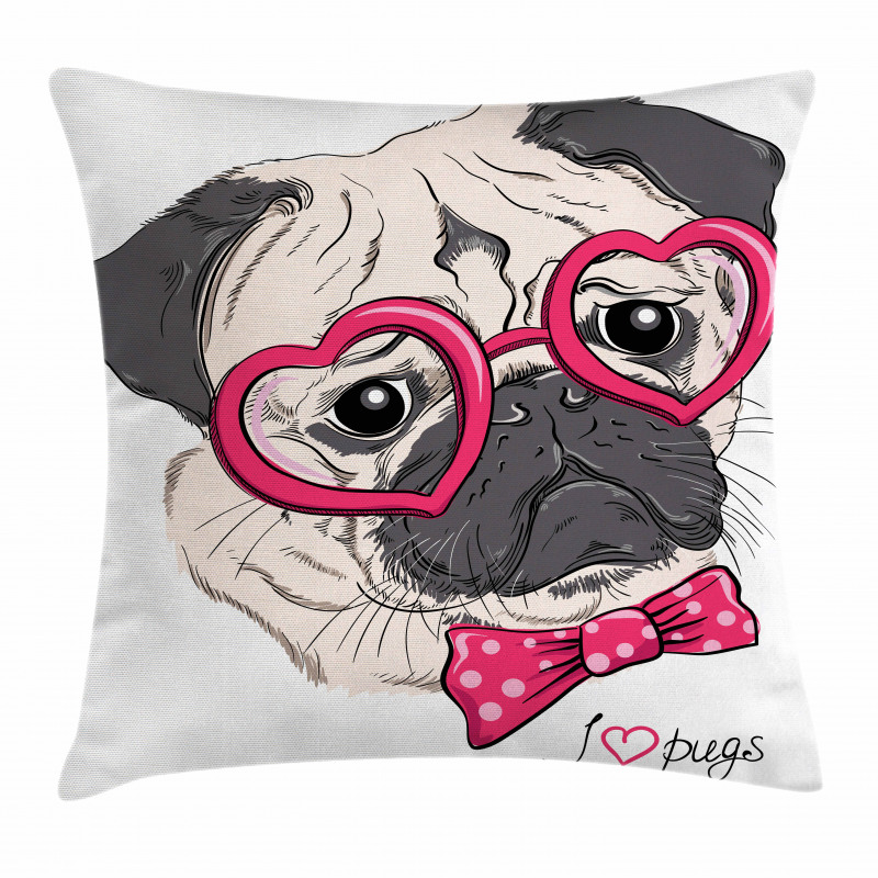 Dog with Heart Glasses Bow Pillow Cover