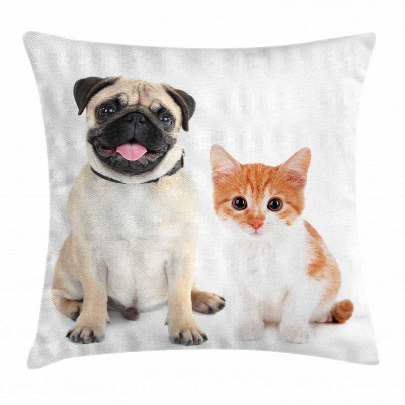 Kitten and Puppy Photo Pillow Cover