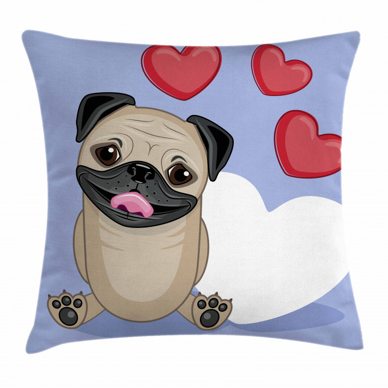 Happy Dog with Hearts Pillow Cover
