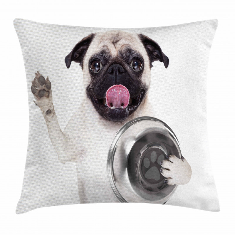 Dog Holding Food Bowl Pillow Cover