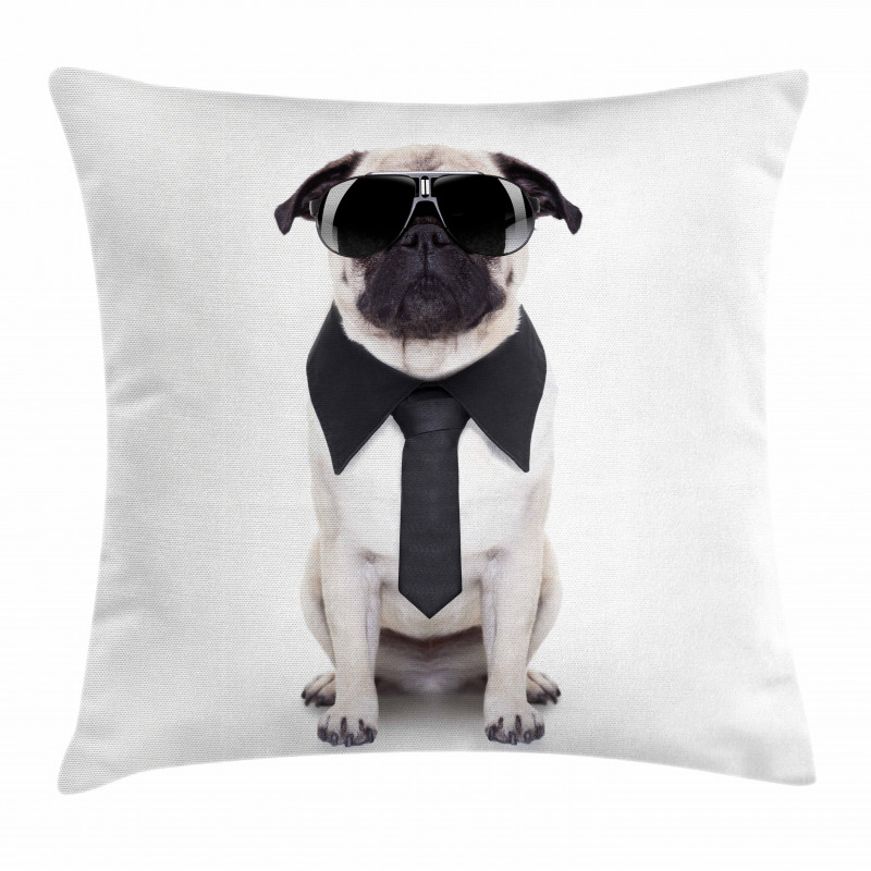 Cool Dog with Tie Glasses Pillow Cover