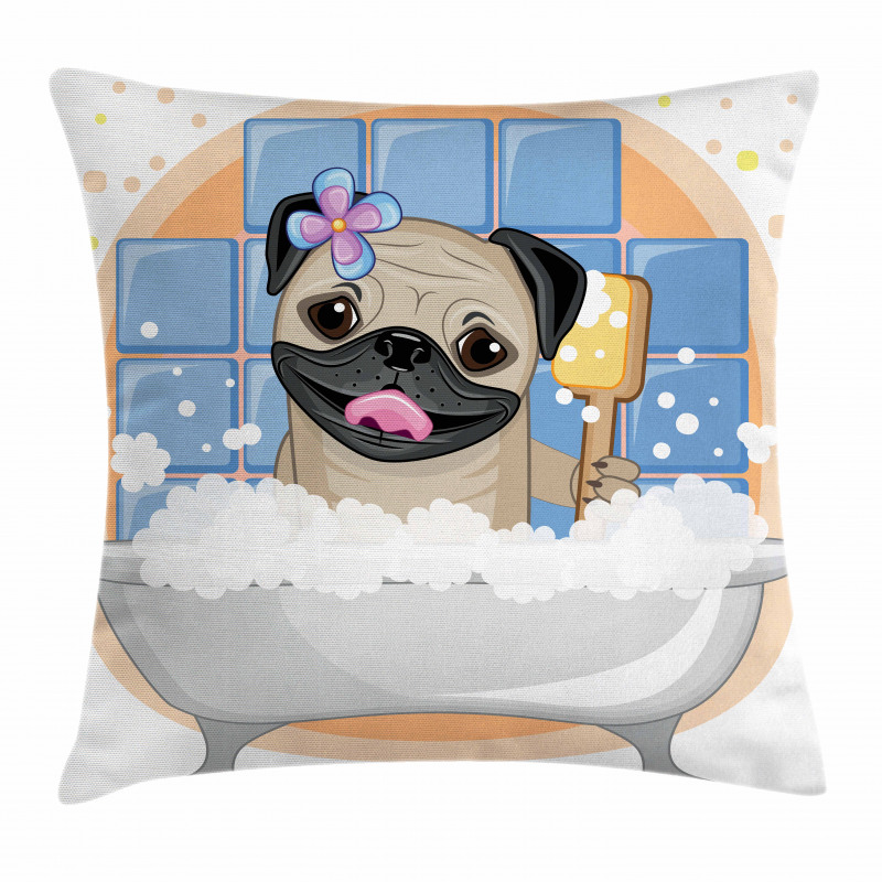Dog Bath Caricature Funny Pillow Cover