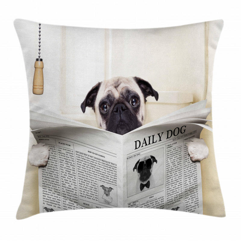 Puppy Reading Newspaper Pillow Cover