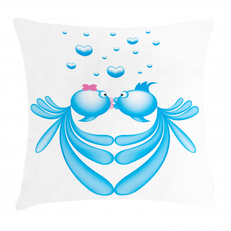 Blue Cartoon Fishes Heart Pillow Cover