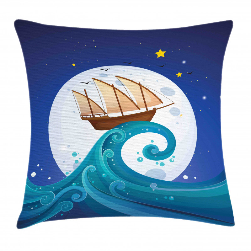 Old Ship Riding Waves Pillow Cover