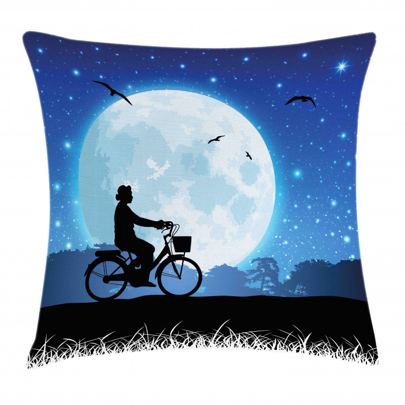 Person Rides Bicycle Night Pillow Cover