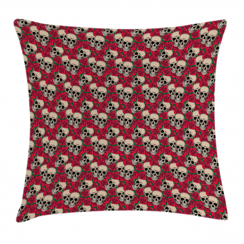 Skulls Red Blossoms Retro Pillow Cover