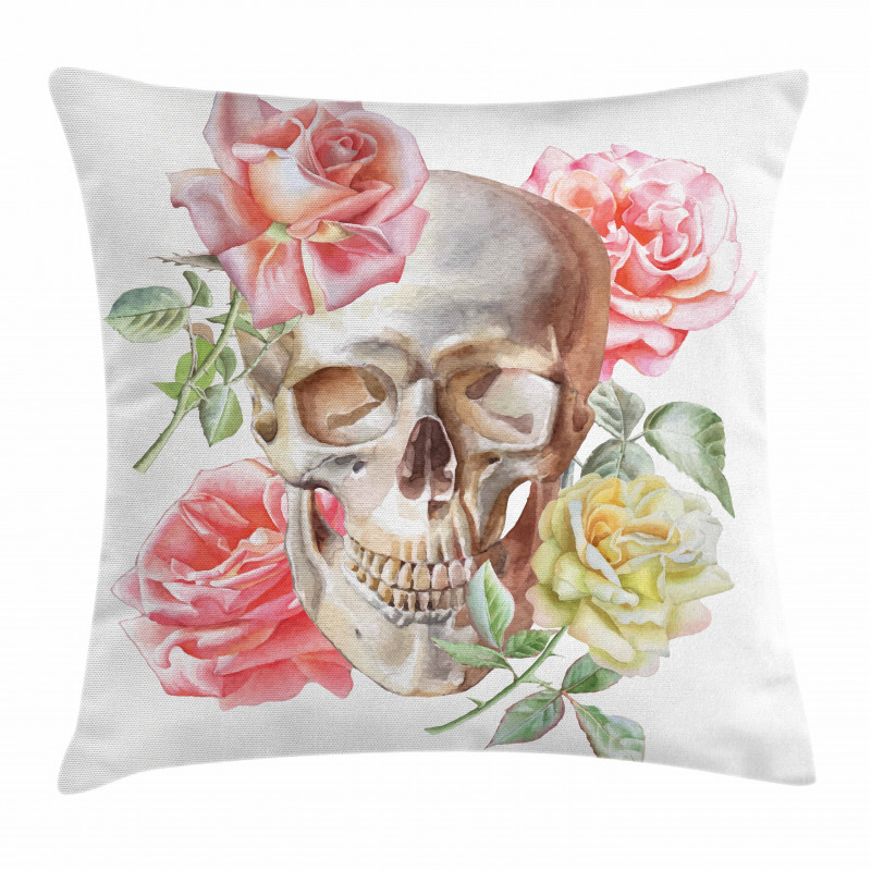 Tender Bloom Skull Pillow Cover