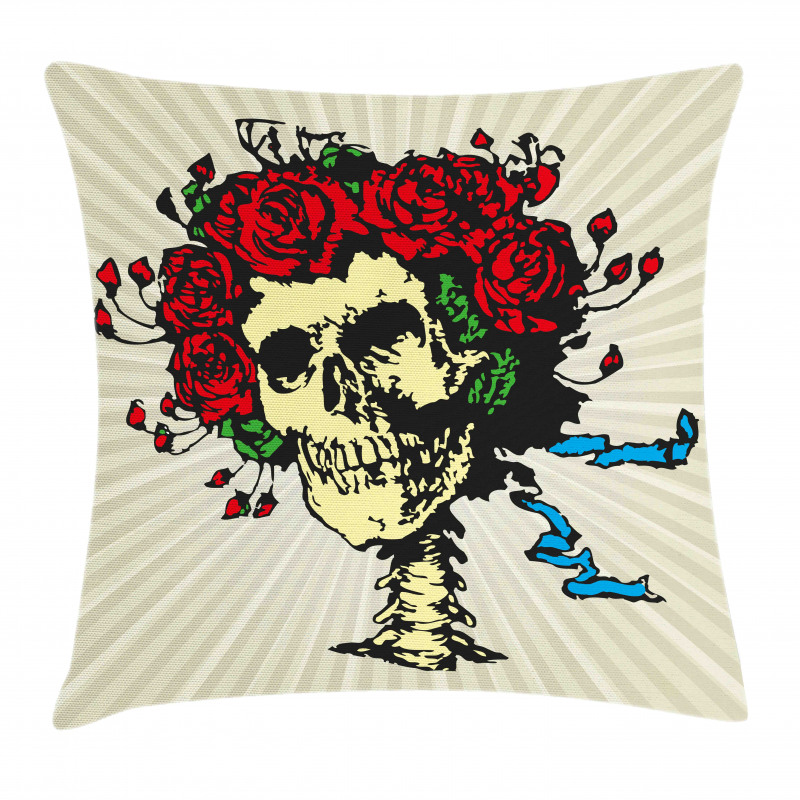 Skull in Red Flowers Crown Pillow Cover