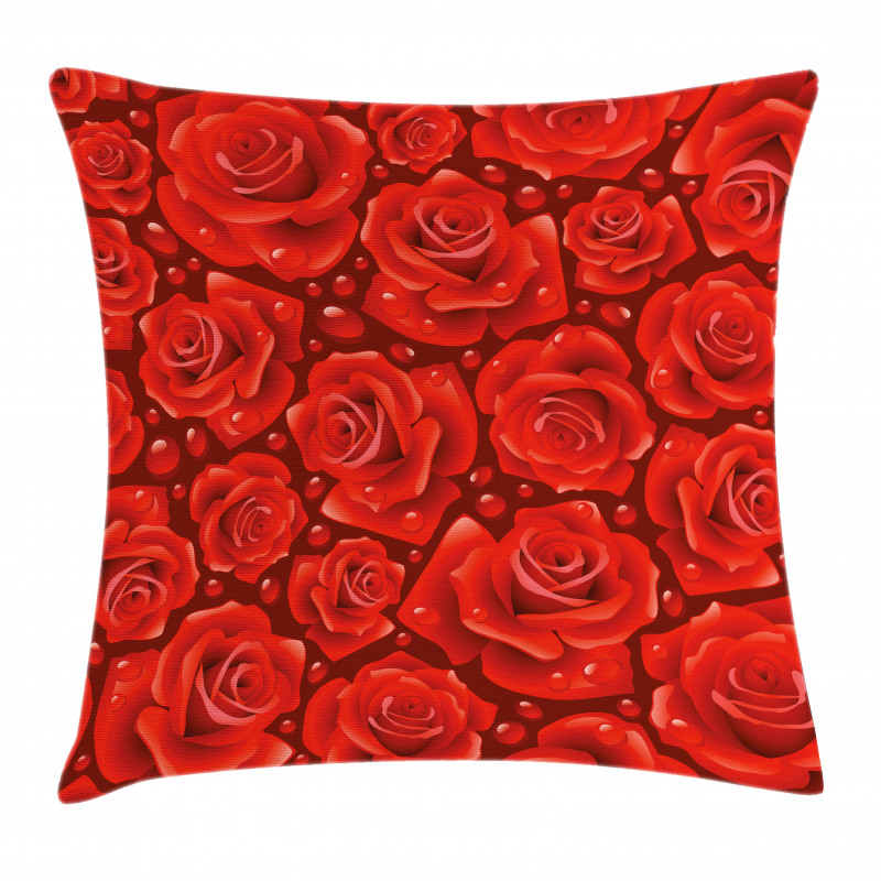 Red Roses Water Rain Drops Pillow Cover