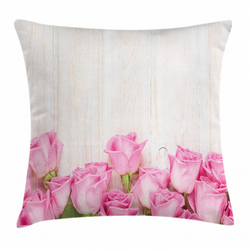 Flowers on Wood Planks Pillow Cover