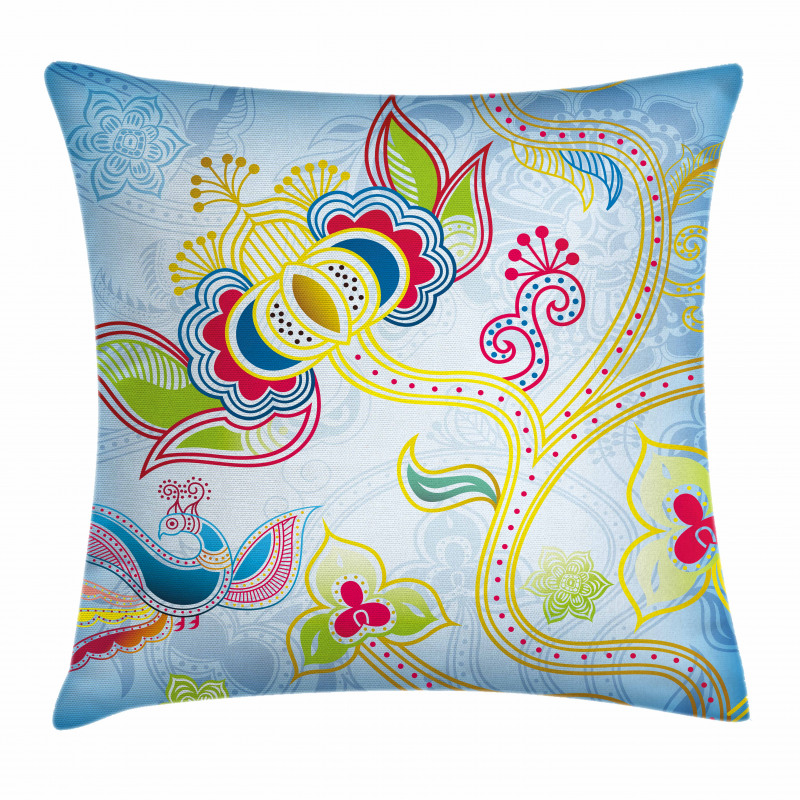 Colorful Floral Art Motif Pillow Cover