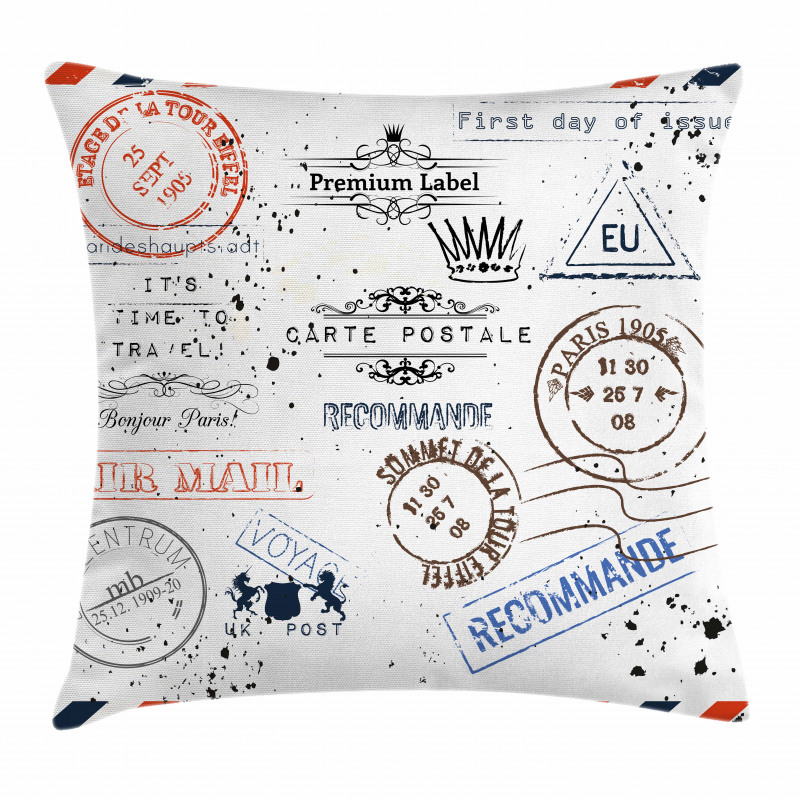 Retro Post Stamp Design Pillow Cover