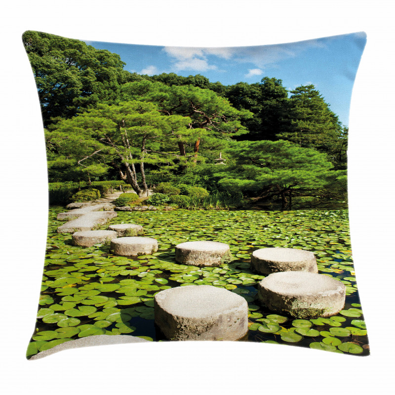 Japanese Stone Path Lotus Pillow Cover