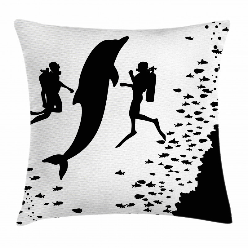Scuba Divers Swimming Pillow Cover