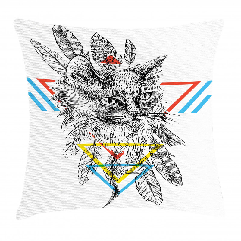 Ink Sketch Style Cat Pillow Cover