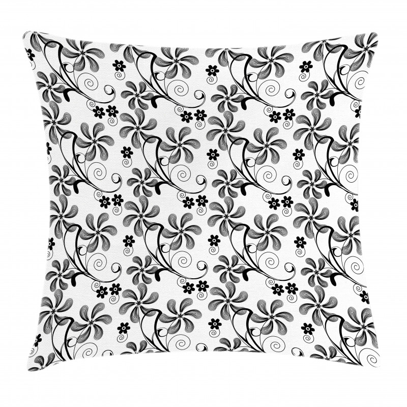 Monochrome Doodle Plants Pillow Cover