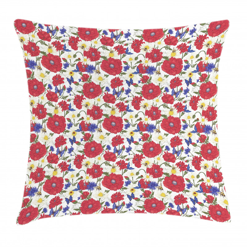 Blooming Red Poppies Pillow Cover