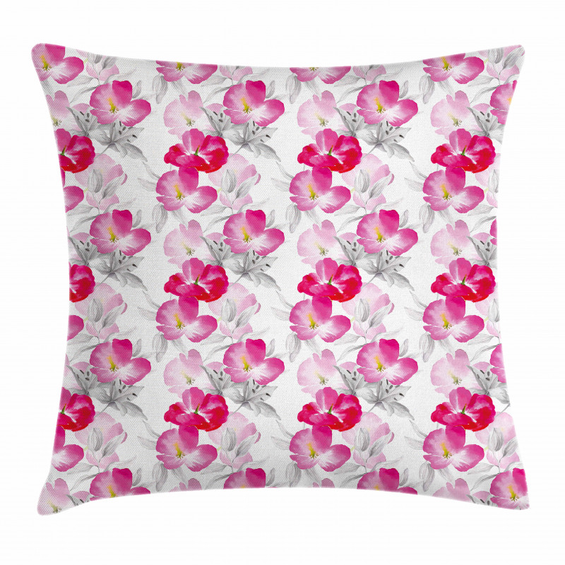 Watercolor Poppy Romance Pillow Cover