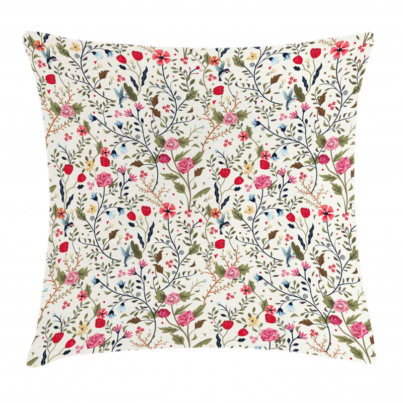 Birds Roses Polka Dots Pillow Cover