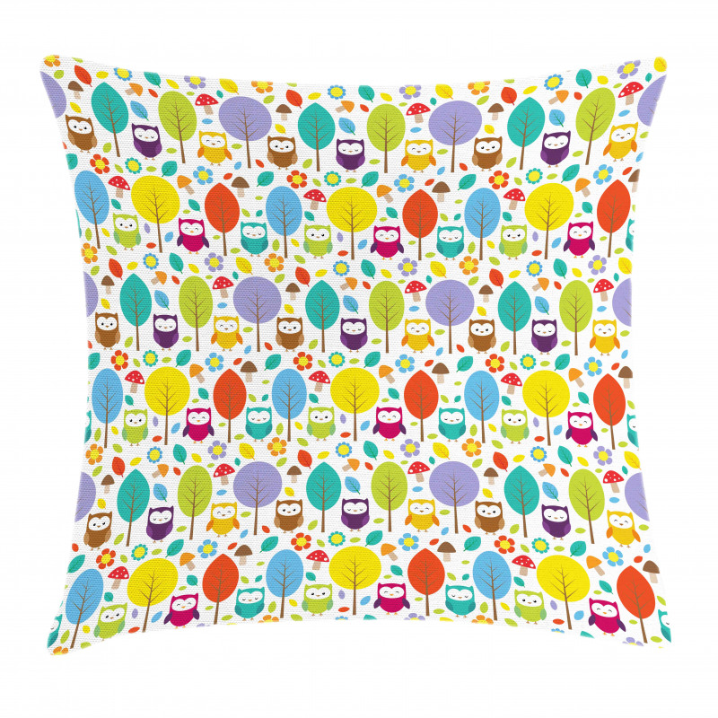 Colorful Forest Owls Pillow Cover