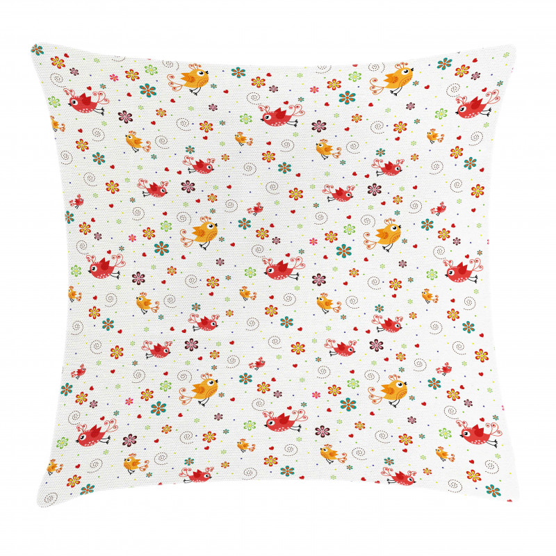 Birds Swirls Flowers Pillow Cover