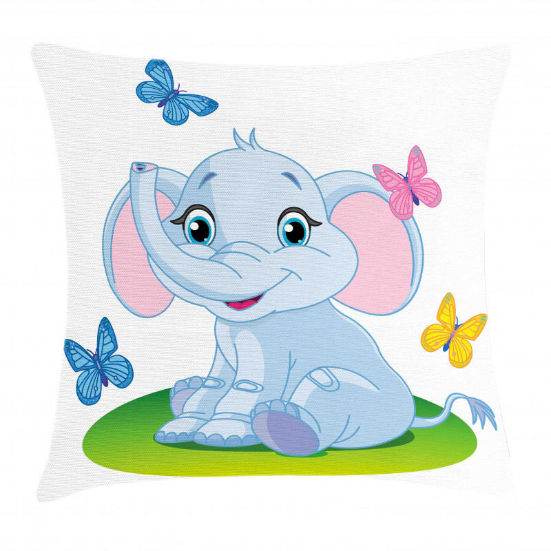 Elephant on the Meadow Pillow Cover