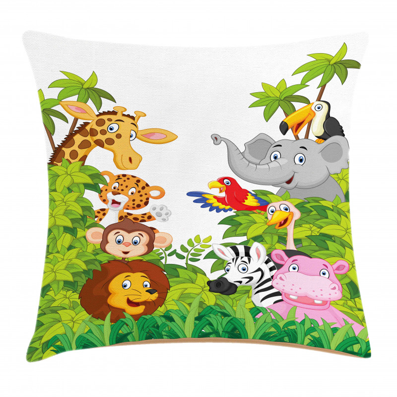 Cartoon Zoo Mascots Pillow Cover