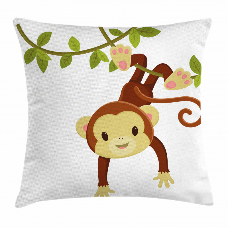 Cartoon Monkey on Liana Pillow Cover