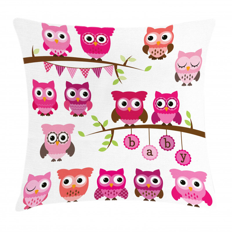 Owls Branches Cartoon Pillow Cover
