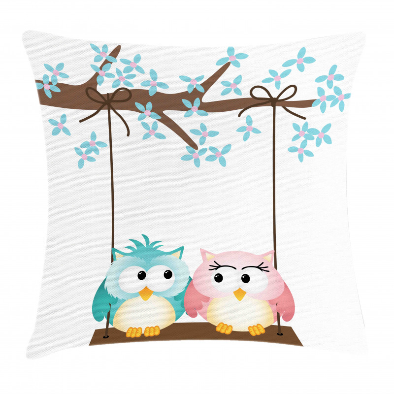 Owls in Love on Swing Pillow Cover