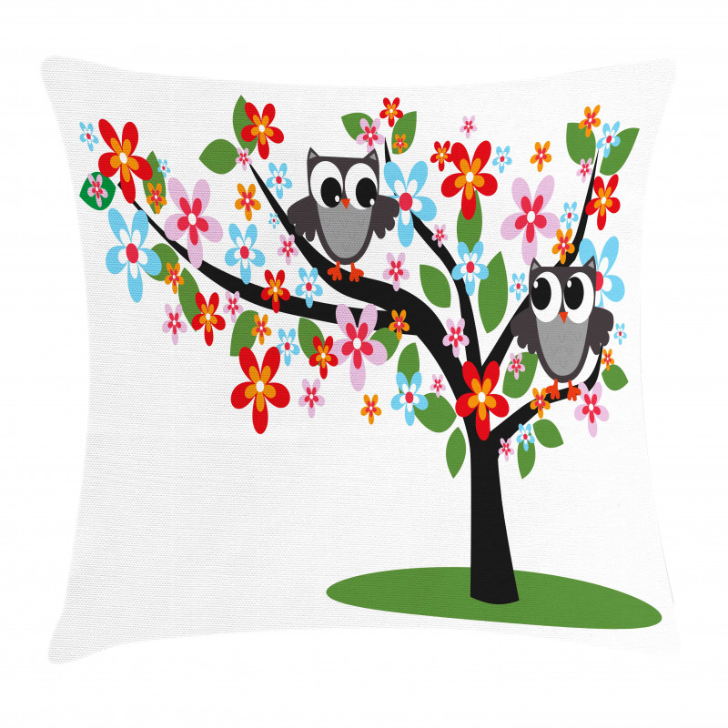 2 Flirty Owls on Tree Pillow Cover