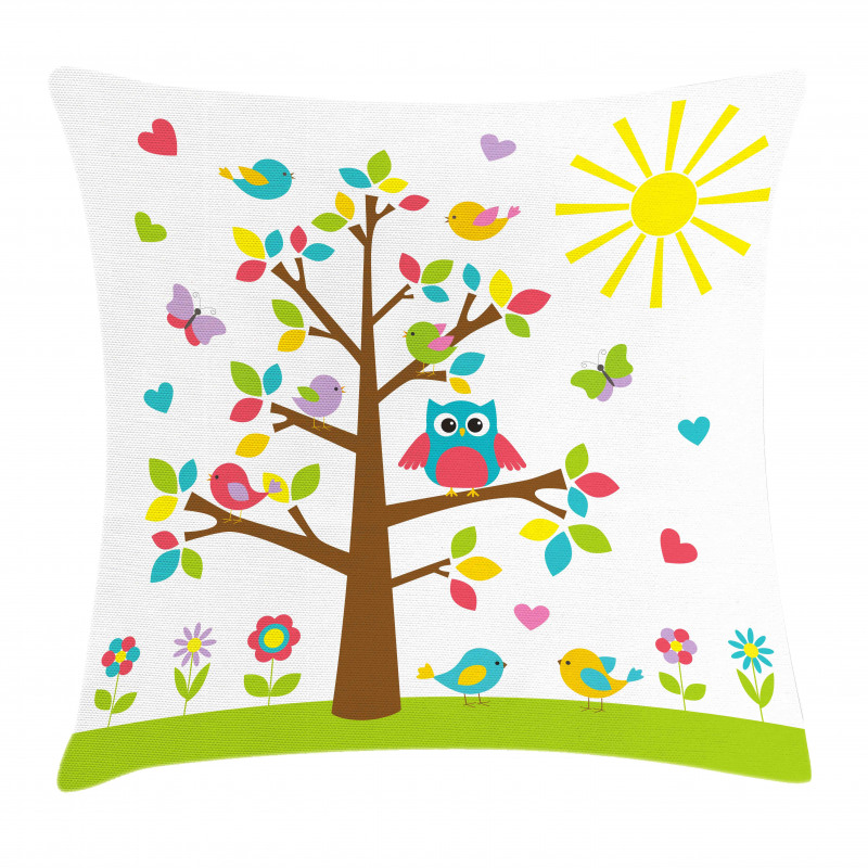 Colorful Tree Owl Pillow Cover