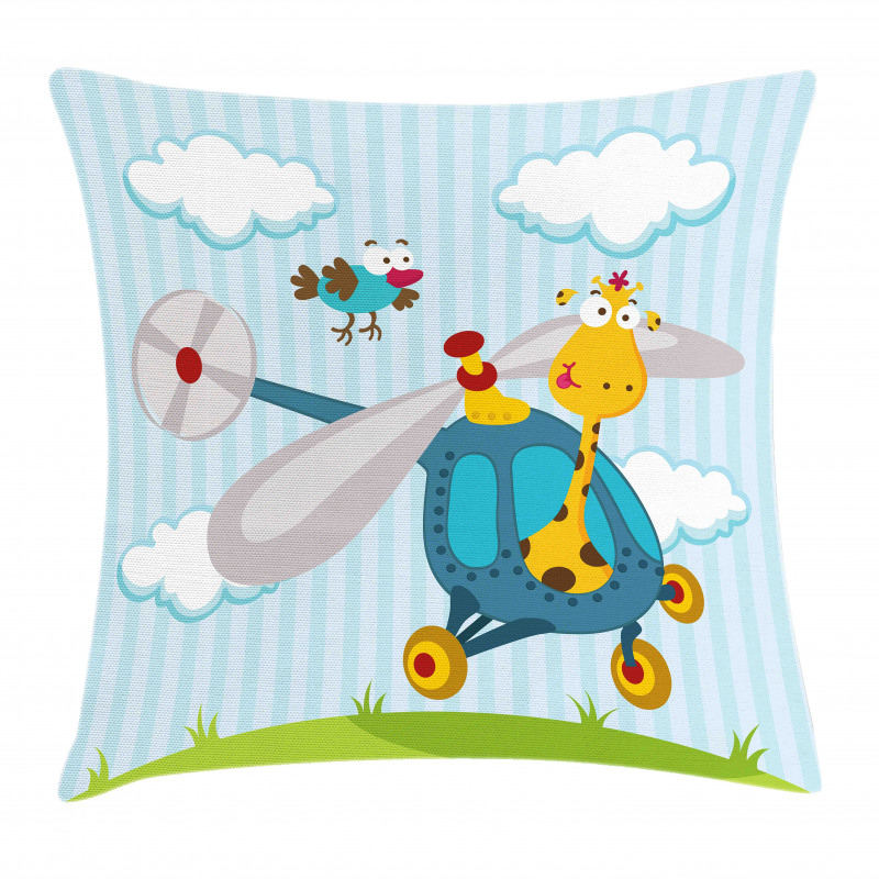 Funny Giraffe and Bird Pillow Cover