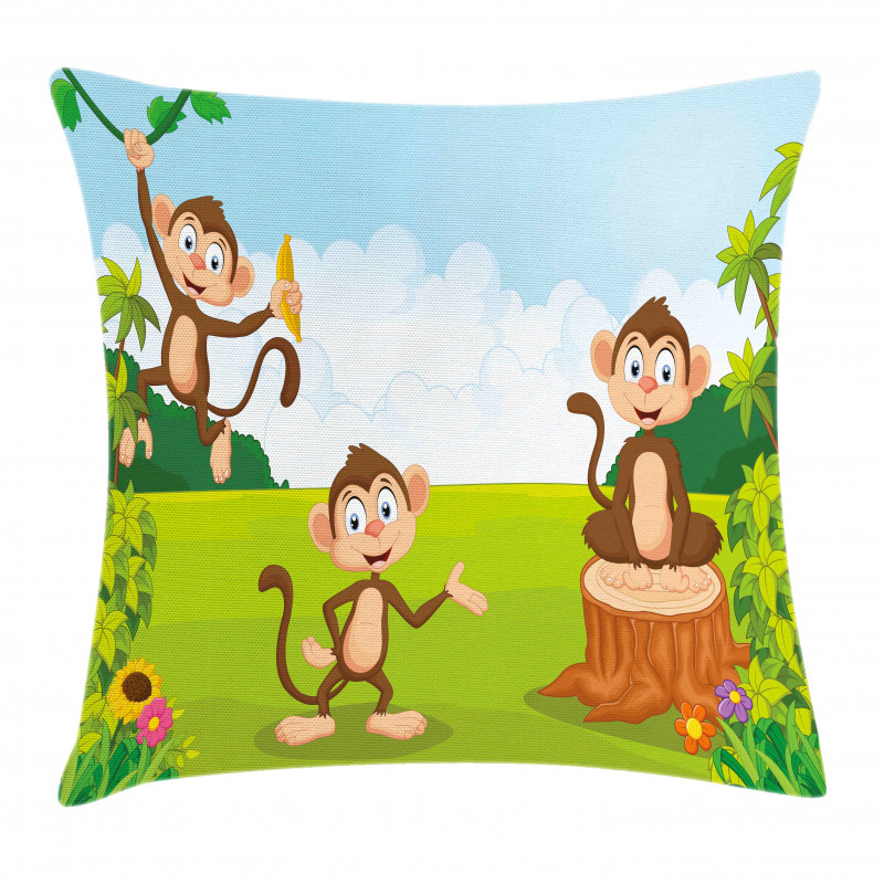 3 Monkeys Safari Pillow Cover