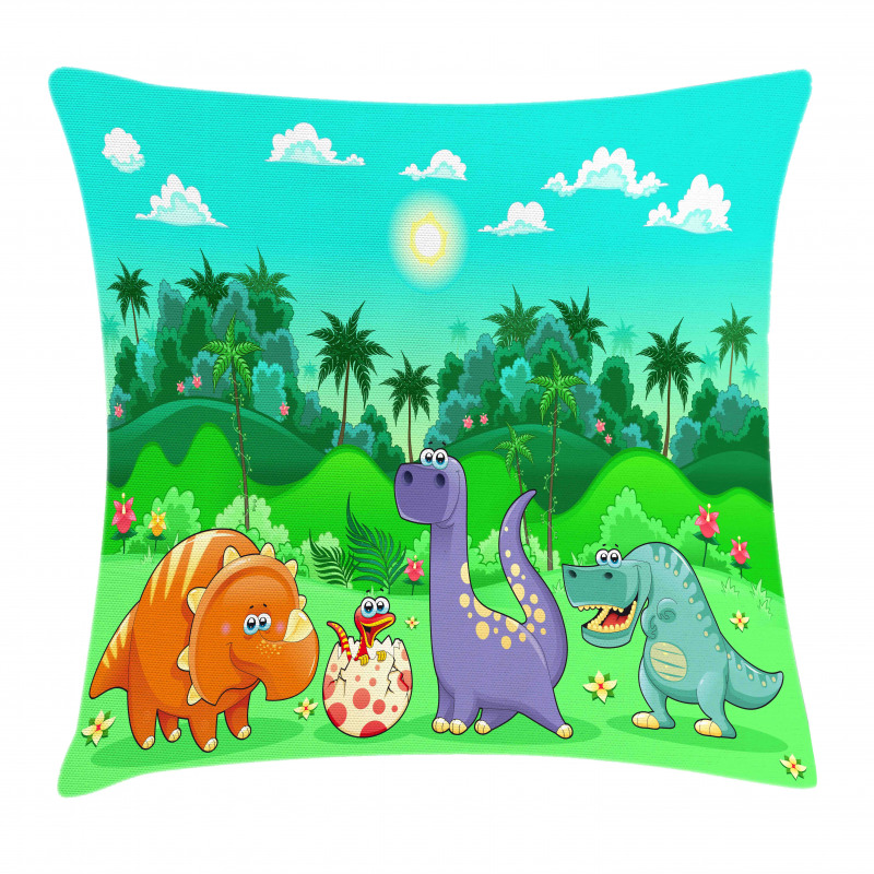 Funny Dinosaurs Cartoon Pillow Cover