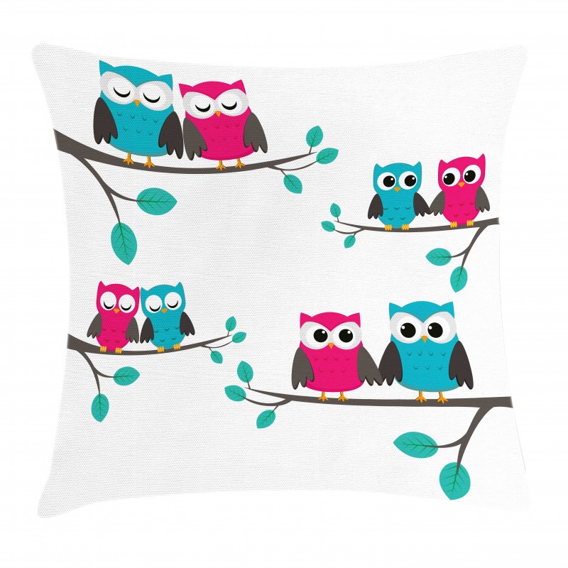Couples of Owls on Tree Pillow Cover
