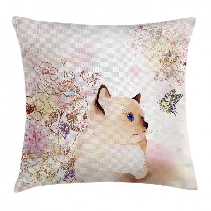 Pastel Kitty and Butterflies Pillow Cover