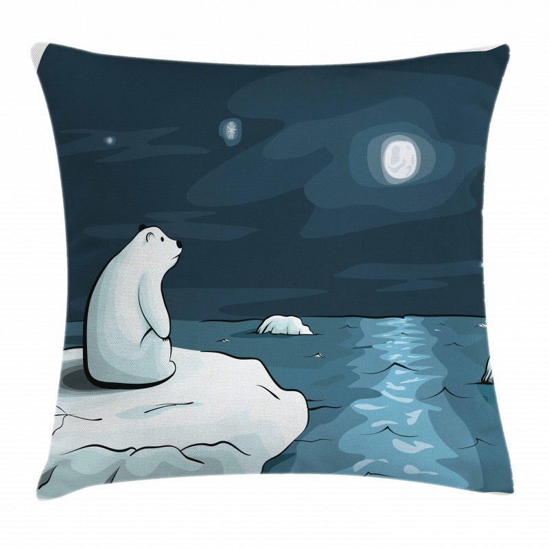 Polar Bear Moon Cartoon Pillow Cover