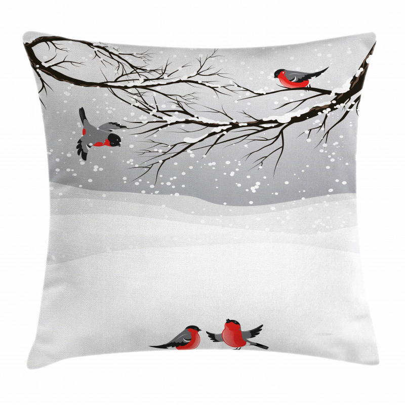 Wintertime Cartoon Birds Pillow Cover